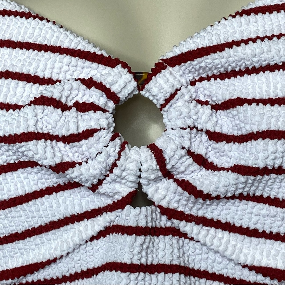 New J Crew Scrunchie Ring Bandeau One Piece Swimsuit in Red White Stripe… - Picture 7 of 13